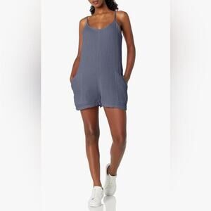 Monrow Romper Womens Medium Gray Gauzy Pockets Cotton Casual